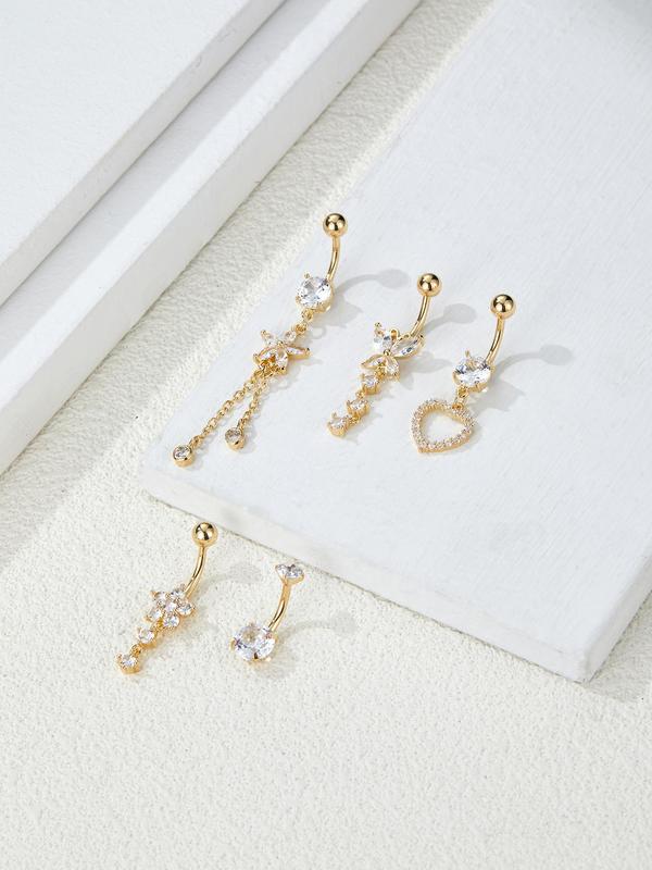 Women's Elegant Rhinestone Decorated Belly Rings, Fashion Jewelry for Party, Daily Clothing Decor, Trendy All-match & Exquisite Jewelry for Birthday Gift