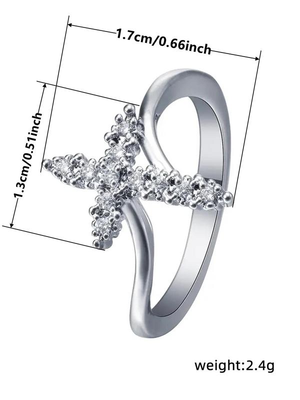 Fashion Rhinestone Cross Design Ring, Women Wedding Engagement Party Jewelry Gift