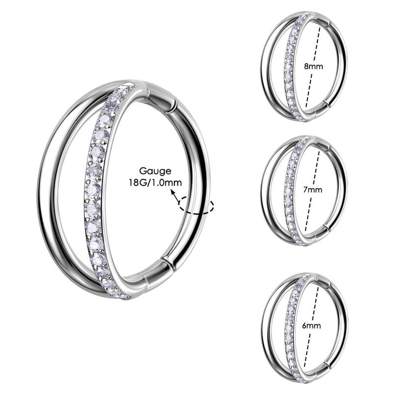 Oufer 18G 20G Titanium Half CZ Double Hoop Nose Ring