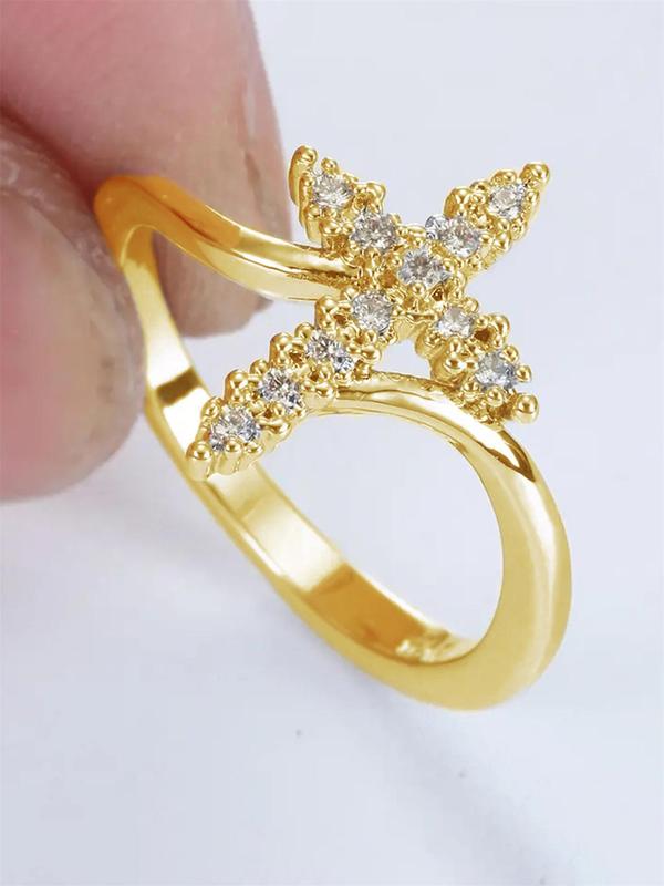 Fashion Rhinestone Cross Design Ring, Women Wedding Engagement Party Jewelry Gift