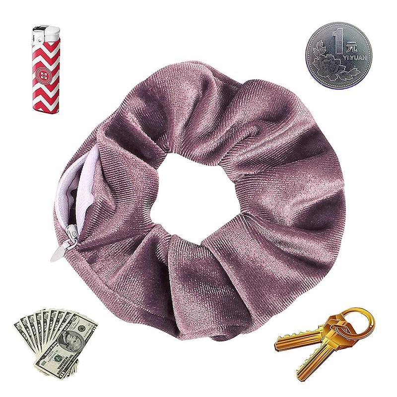 Zipper scrunchie Safe (3 Pack) - Velvet Stasher scrunchies Compartment for Cash Cards Keys Pills Valuables | Hair bun ties Secret Pocket ponytails women Diversion safes disguise container Accessories