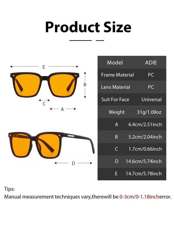 Fashion Tinted Lens Square Sunglasses for Summer, Outdoor Leisure Sports Cycling Driving Glasses for Men & Women, Travel Accessories, with Glasses Bag (Normal Lens Type)