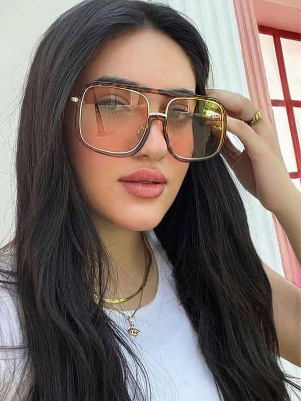 Women's Vintage Square Frame Double Beam Sunglasses, Trendy Casual Sunglasses for Everyday Use, Fashion Accessories for Outdoor Activities