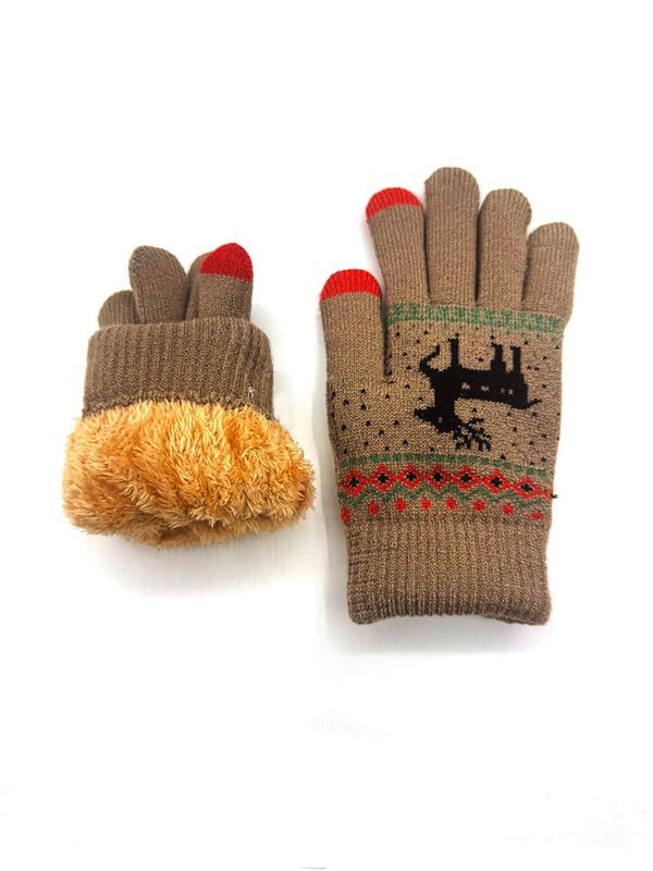 Women's Cute Cartoon Deer Pattern Gloves, Casual Soft Warm Thickened Gloves for Fall & Winter, Fashion Accessories for Women & Girls