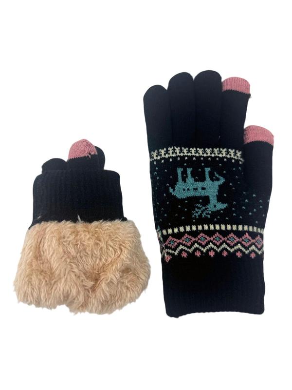 Women's Cute Cartoon Deer Pattern Gloves, Casual Soft Warm Thickened Gloves for Fall & Winter, Fashion Accessories for Women & Girls