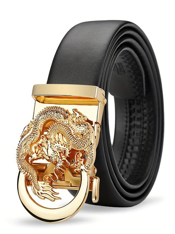 Men's Dragon & Tiger Design Leather Automatic Buckle Belt, Fashion Belt for Party, Daily Clothing Decor, Trendy All-match & Exquisite Belt for Birthday Gift