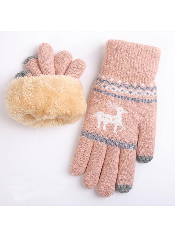 Women's Cute Cartoon Deer Pattern Gloves, Casual Soft Warm Thickened Gloves for Fall & Winter, Fashion Accessories for Women & Girls