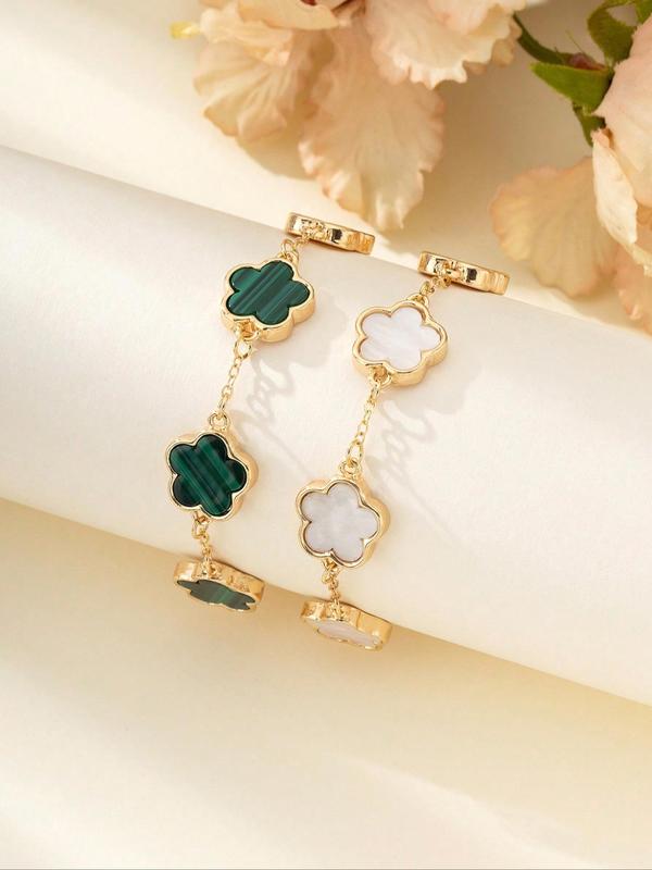 Flower Design Link Bracelet for Summer, 2024 Summer Plain Color Bracelet for Women, Party, Daily Decor, Jewelry for Birthday Gift Fall