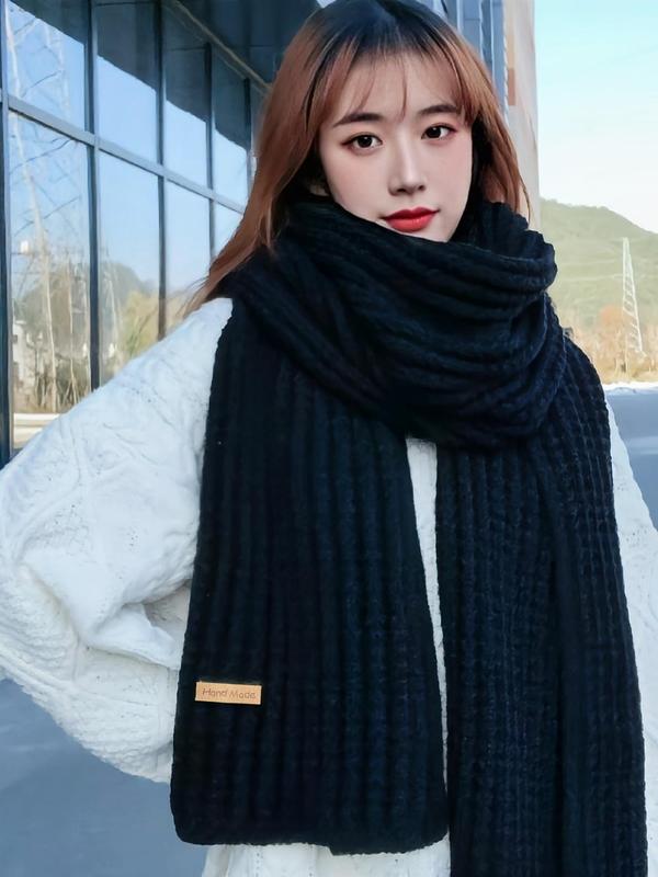 Women's Solid Color Knitted Scarf, Casual Soft Warm Long Shawl for Fall & Winter, Fashion Accessories for Women & Girls