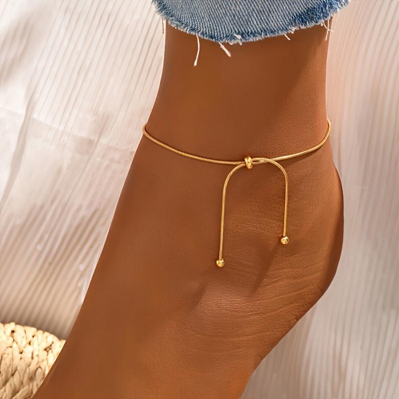 Adjustable Slider Anklet,  Snake Chain - Classic, Retro, and Bohemian Style Foot Jewelry for Women, Perfect for Summer and Beach Outfits