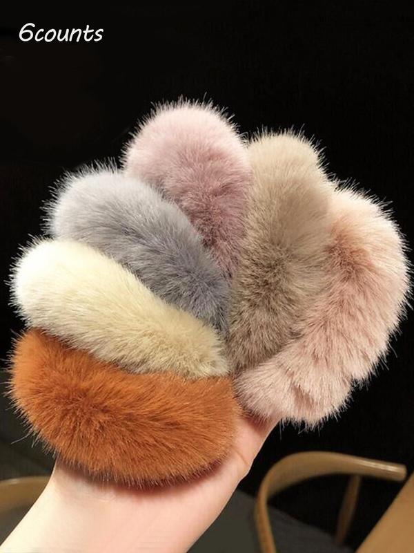 Cute Colorful Plush Hair Tie (6pcs), High Stretch Hair Tie, Sweet Fashion Hair Accessories for Women & Girls, Minimalist Headwear Suitable for Thick Hair