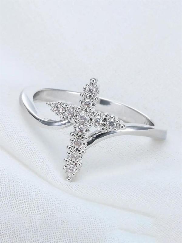 Fashion Rhinestone Cross Design Ring, Women Wedding Engagement Party Jewelry Gift