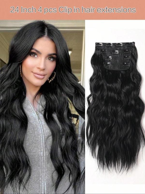 18 22 24 26 30 32 Inch Long Wavy Clip in Hair Extensions, Gorgeous Fluffy Highlight Hairpiece, Synthetic Fiber Hairpieces for Women