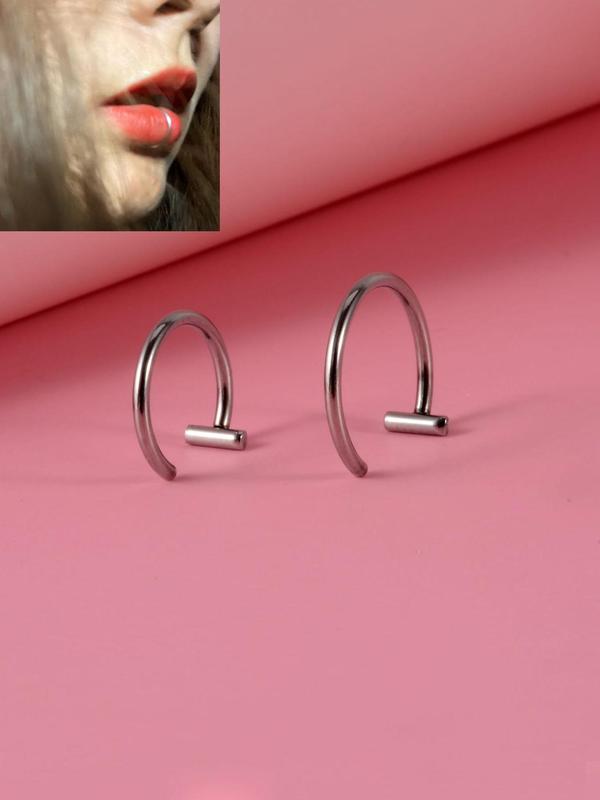 Simple Plain Stainless Steel Nose Lip Ring, 2counts Fashion Jewelry for Party, Daily Clothing Decor, Trendy All-match & Exquisite Jewelry for Birthday Gift