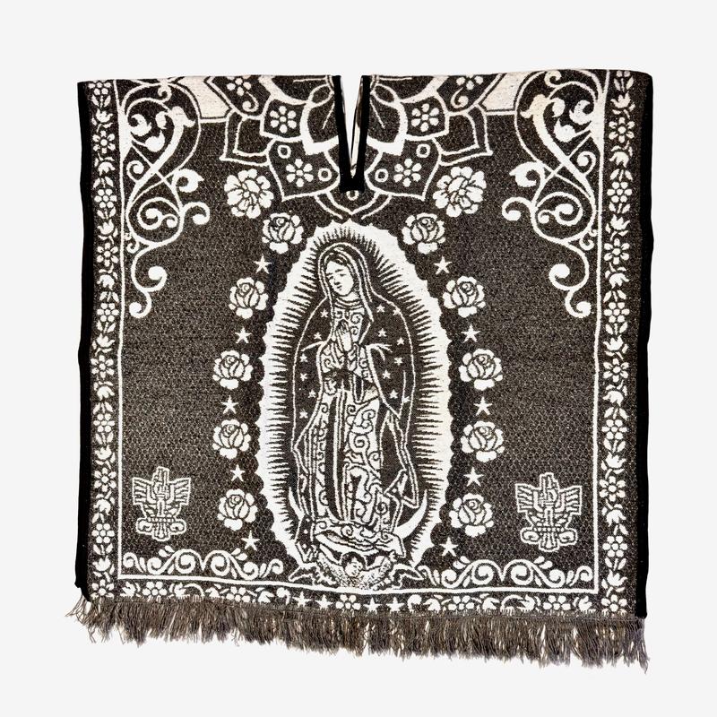 Mexican Poncho Gabanes Virgen de Guadalupe Design- Burgundy