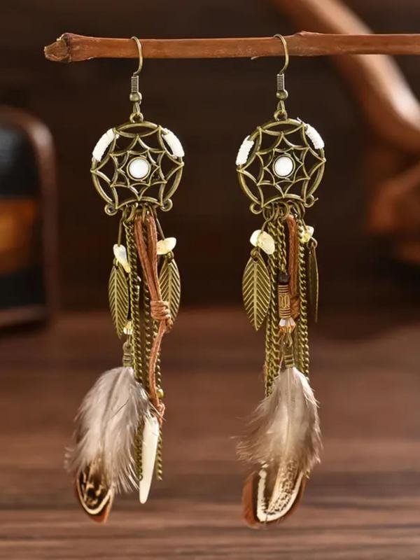 Boho Style Feather & Tassel Design Dangle Earrings, Fashion Retro Dangle Earrings for Party, Daily Decor, Trendy All-match Vintage Jewelry for Birthday Gift