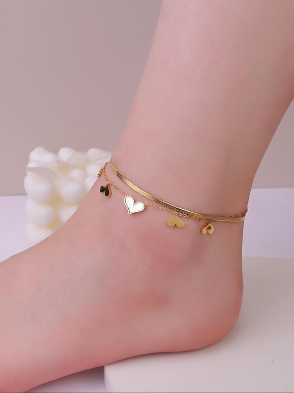 Fashion Heart Decorated Anklet for Women, Casual Foot Jewelry for Beach Party Vacation, All-match Fashion Anklet Accessories for Outfit & Daily Wear