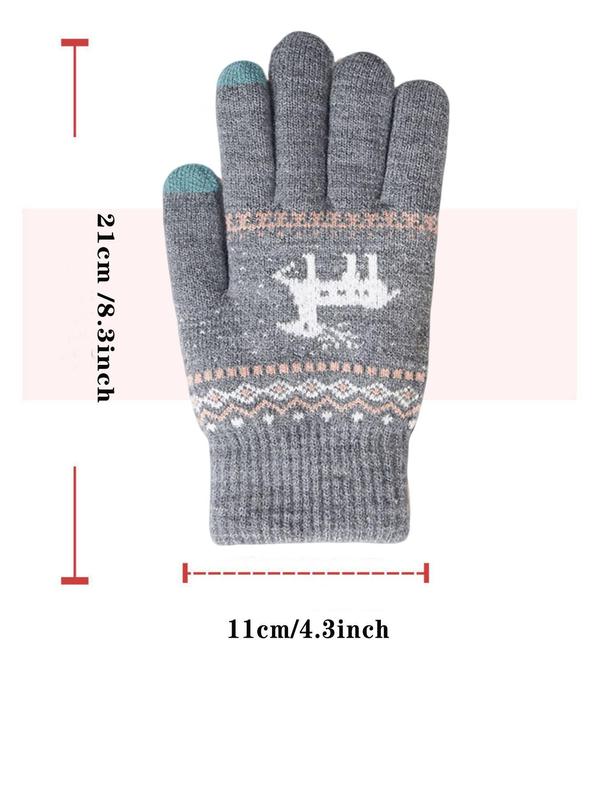 Women's Cute Cartoon Deer Pattern Gloves, Casual Soft Warm Thickened Gloves for Fall & Winter, Fashion Accessories for Women & Girls