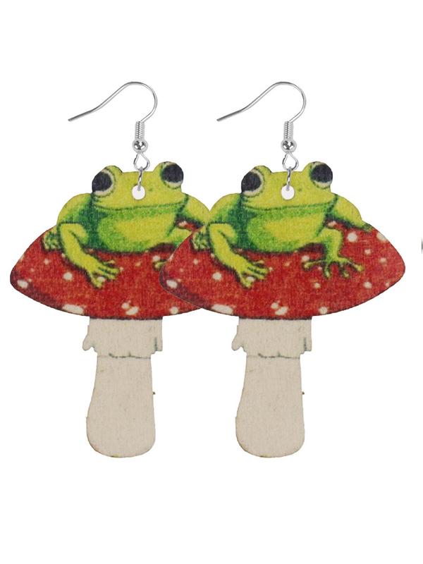 Cute Mushroom & Frog Design Dangle Earrings, Fashion Wooden Earring Set for Party, Daily Clothing Decor, Trendy All-match & Exquisite Jewelry for Birthday Gift