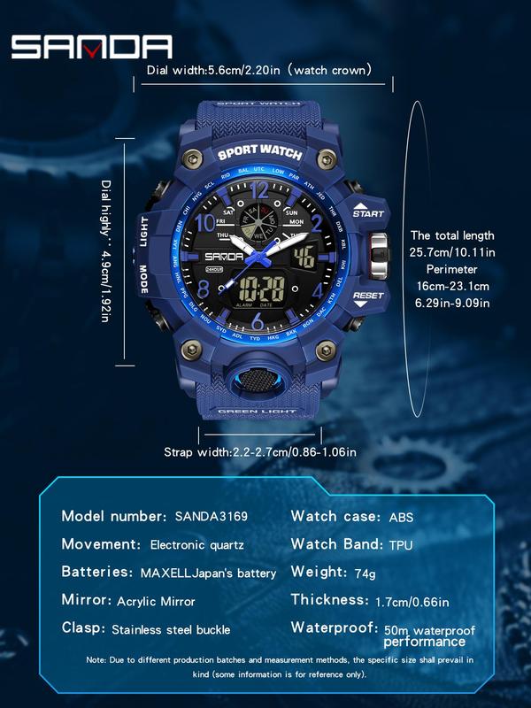 Men's Sportive Digital Watch, Fashionable Digital Watch with Luminous Dial & Alarm Mode, Trendy Watch with Digital Display for Men for Birthday Gift