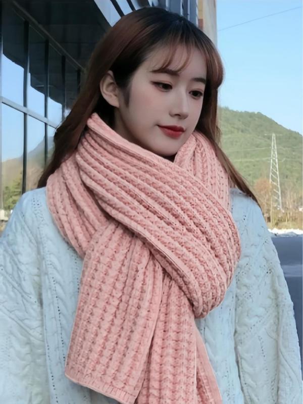 Women's Solid Color Knitted Scarf, Casual Soft Warm Long Shawl for Fall & Winter, Fashion Accessories for Women & Girls