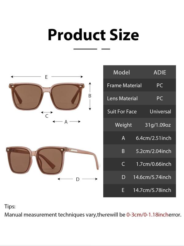 Fashion Tinted Lens Square Sunglasses for Summer, Outdoor Leisure Sports Cycling Driving Glasses for Men & Women, Travel Accessories, with Glasses Bag (Normal Lens Type)