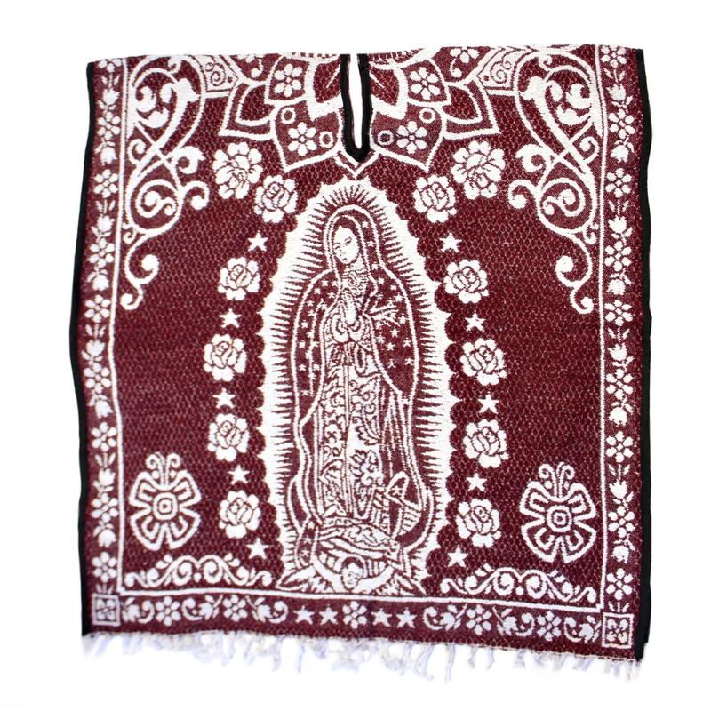 Mexican Poncho Gabanes Virgen de Guadalupe Design- Burgundy