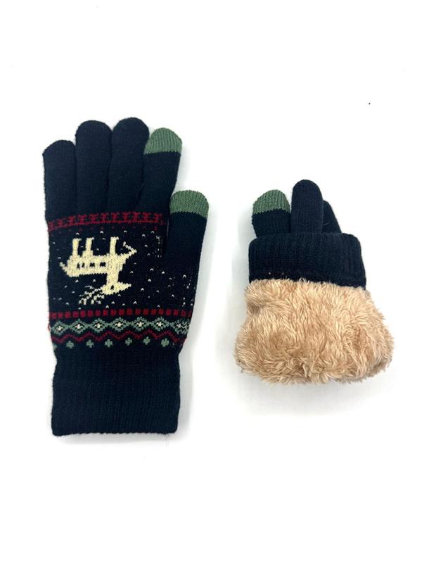 Women's Cute Cartoon Deer Pattern Gloves, Casual Soft Warm Thickened Gloves for Fall & Winter, Fashion Accessories for Women & Girls