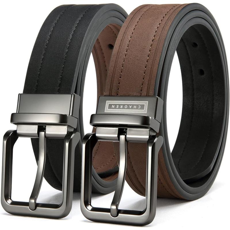 CHAOREN Men's Reversible Casual Belt - 2-in-1 Black & Brown, 1 1 2