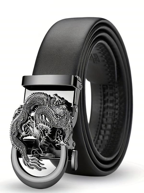 Men's Dragon & Tiger Design Leather Automatic Buckle Belt, Fashion Belt for Party, Daily Clothing Decor, Trendy All-match & Exquisite Belt for Birthday Gift