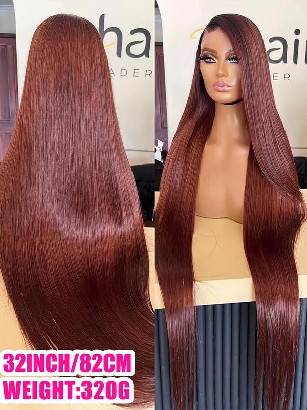 32 Inch Burgundy Long Straight Wigs for Women, Gorgeous Fluffy Wigs without Bangs, Synthetic Lace Front Wigs for Party, Daily Use, Birthday Outfits 2024  Glueless Wigs