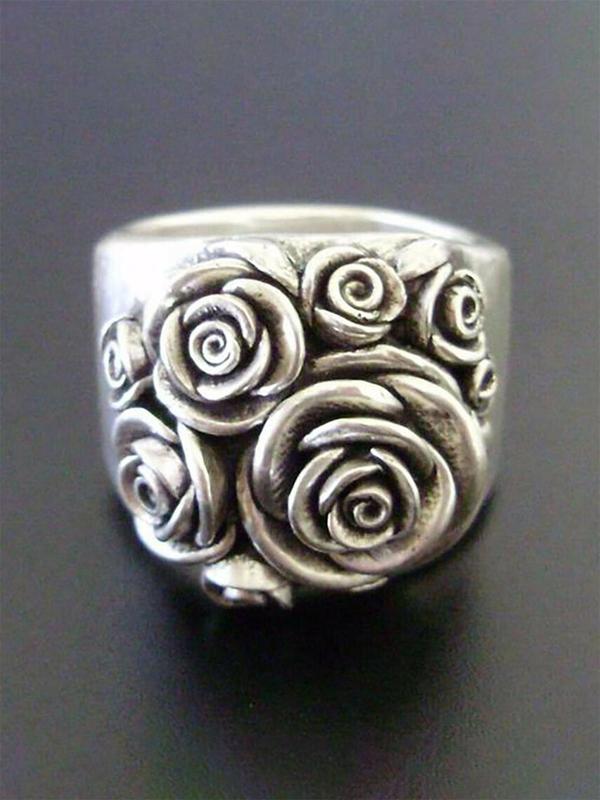 Vintage Trendy Flower Decor Ring, Casual Matching Floral Statement Ring Jewelry, Fashion Jewelry Accessories for Women Girlfriend Couples