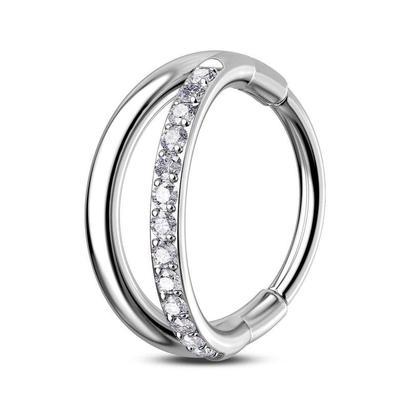 Oufer 18G 20G Titanium Half CZ Double Hoop Nose Ring