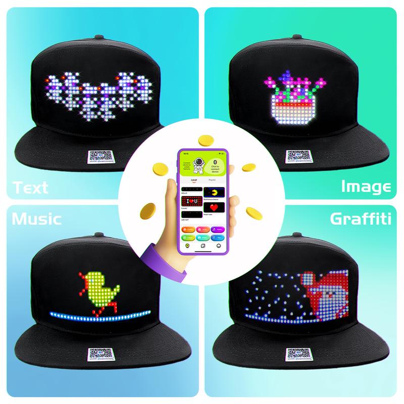 Second Generation Upgraded LED Hat,  Bigger Screen, Limited Time 41% Off! Full Color Display, Ultra-long Battery Life!Perfect for concerts, carnivals, bars, clubs, electric glow runs,  party.