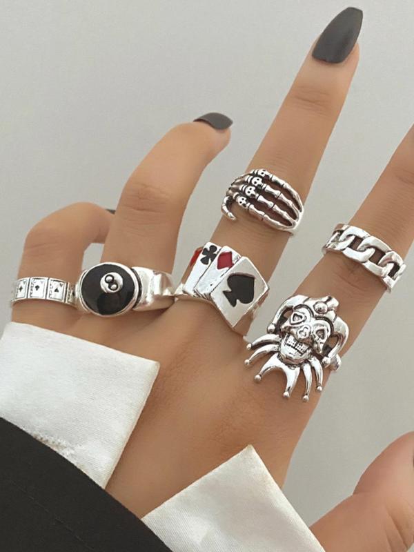 Punk Style Gothic Rings for Women & Men, Vintage Trendy Yinyang & Snake & Spider & Chain Design Rings, Promise Ring, Fashionable Jewelry for Men & Women As Gift for Fall 2024