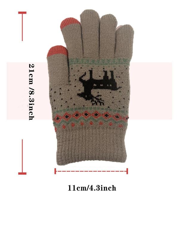 Women's Cute Cartoon Deer Pattern Gloves, Casual Soft Warm Thickened Gloves for Fall & Winter, Fashion Accessories for Women & Girls