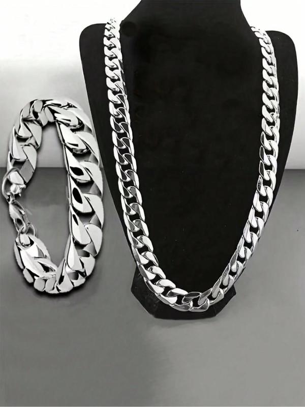 2pcs Men's Punk Style Chunky Chain Necklace & Bracelet, Fashion Jewelry for Party, Daily Clothing Decor, Trendy All-match & Exquisite Jewelry for Birthday Gift