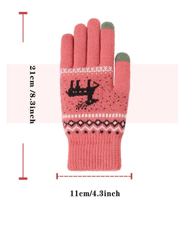 Women's Cute Cartoon Deer Pattern Gloves, Casual Soft Warm Thickened Gloves for Fall & Winter, Fashion Accessories for Women & Girls