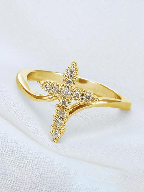 Fashion Rhinestone Cross Design Ring, Women Wedding Engagement Party Jewelry Gift