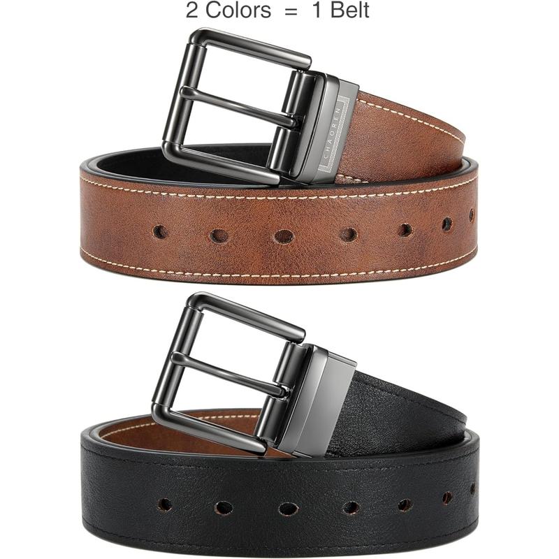 CHAOREN Men's Reversible Casual Belt - 2-in-1 Black & Brown, 1 1 2