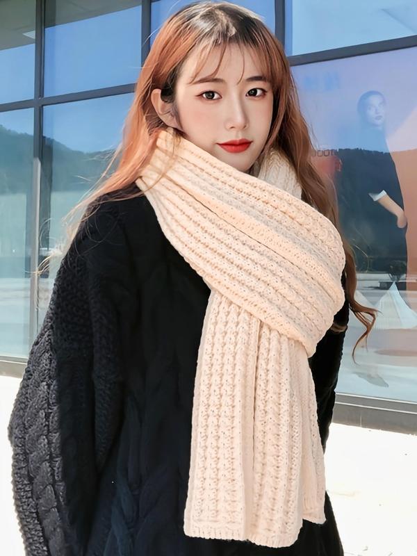 Women's Solid Color Knitted Scarf, Casual Soft Warm Long Shawl for Fall & Winter, Fashion Accessories for Women & Girls