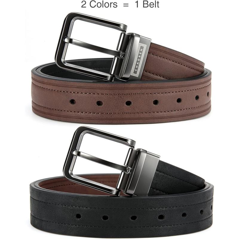 CHAOREN Men's Reversible Casual Belt - 2-in-1 Black & Brown, 1 1 2