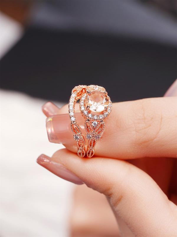 Elegant Rhinestone Decorated Ring for Women, 2024 New Style Engagement Rings for Party, Daily Clothing Decor, Trendy All-match Cool Female Accessories for Birthday Gift