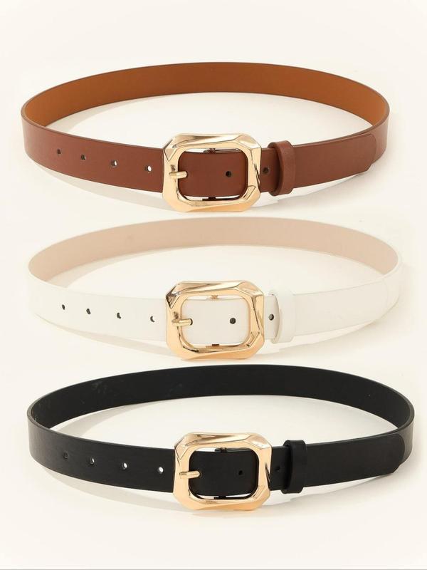 Women's Fashionable Square Buckle Belt, Casual Waistband for Jeans & Dresses, Trendy All-match & Exquisite Belt for Birthday Gift