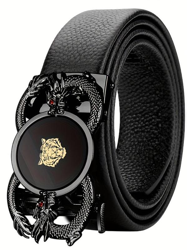 Men's Dragon & Tiger Design Leather Automatic Buckle Belt, Fashion Belt for Party, Daily Clothing Decor, Trendy All-match & Exquisite Belt for Birthday Gift