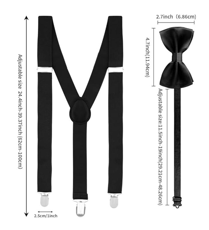 Suspenders and Bow Tie Set, Y Shape Suspenders With Clips Adjustable Buckle, Suspenders Women Men