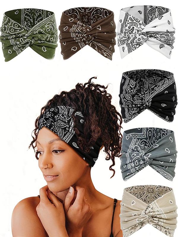 Boho Style Leopard & Paisley Print Hair Band (6counts set), Non-slip Wide Elastic Hair Band Back To School, Fashion Summer 2024 Hair Accessories for Women & Girls, Fall Outfits, Fall Freshness