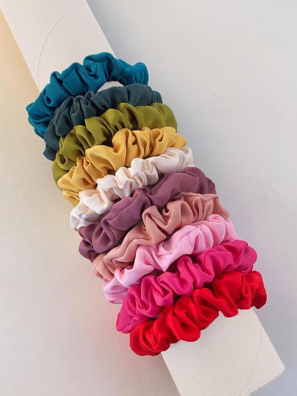 10pcs Solid Color Ruched Satin Scrunchie, Simple Casual Hair Tie for Women, Minimalist Ponytail Holder for Daily Used