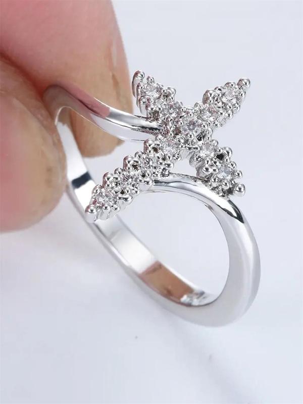 Fashion Rhinestone Cross Design Ring, Women Wedding Engagement Party Jewelry Gift