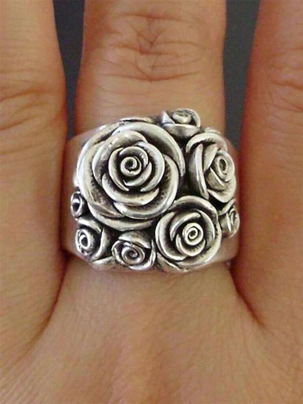 Vintage Trendy Flower Decor Ring, Casual Matching Floral Statement Ring Jewelry, Fashion Jewelry Accessories for Women Girlfriend Couples